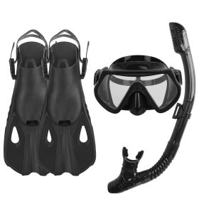 Snorkeling Gear Mask Fin Snorkel Set with Diving Mask Dry Top Snorkel Adjustable Swim Fins for Swimming Snorkeling Travel Diving (Color: Black, size: L_XL)