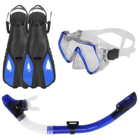 Snorkeling Gear Mask Fin Snorkel Set with Diving Mask Dry Top Snorkel Adjustable Swim Fins for Swimming Snorkeling Travel Diving (Color: Blue, size: L_XL)