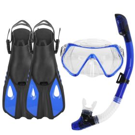 Snorkeling Gear Mask Fin Snorkel Set with Diving Mask Dry Top Snorkel Adjustable Swim Fins for Swimming Snorkeling Travel Diving (Color: Blue, size: S_M)