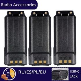 For Walkie Talkie BF-F8HP UV5R UV-5RE BF-F9 5RB 5RL GT-5R Radios Extended UV-5R Battery 3800 MAh USB C Charger Enlarged (Color: 3800mAh-3PCS)