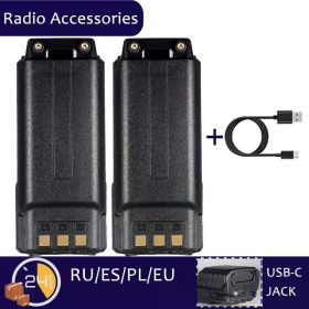 For Walkie Talkie BF-F8HP UV5R UV-5RE BF-F9 5RB 5RL GT-5R Radios Extended UV-5R Battery 3800 MAh USB C Charger Enlarged (Color: 3800-2PCS-1 Type-C)